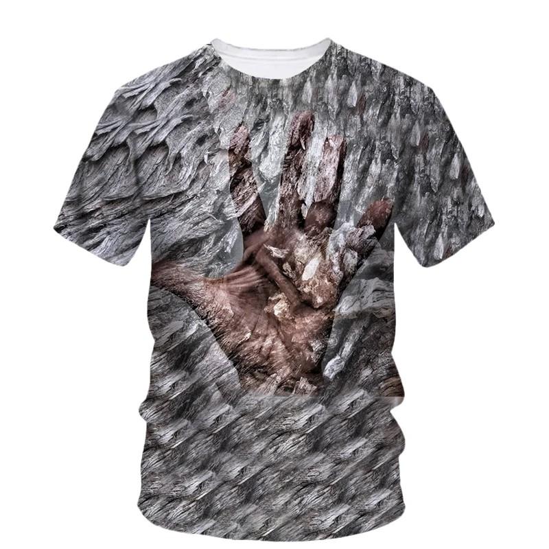 Summer Men Interesting Creative Palm Print T-Shirt Fashion 3d Printed Round Neck Short Sleeve Loose Plus Size Tops Clothing
