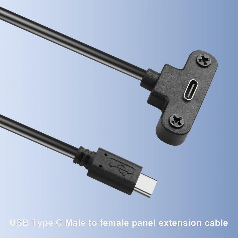 1pc USB Type C Male To Female 90° Angle Panel Mount Screw Connector Data Power Charger Cable for Laptop Tablet Mobile Phone