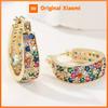 Huitan Luxury Fashion Hoop Earrings for Women Fashion Party Wedding Accessories with Colorful Brilliant CZ Engagement Jewelry