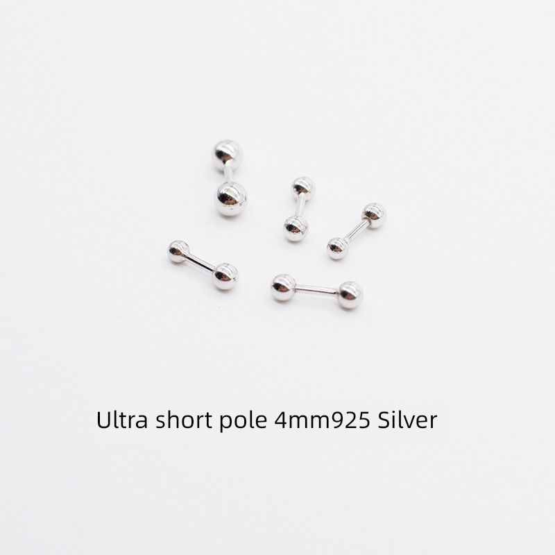 

Double Ball Bean Screw Ultra Short Silver Earrings Bone Nail Silver 3mm +2mm rod length 4mm ultra short