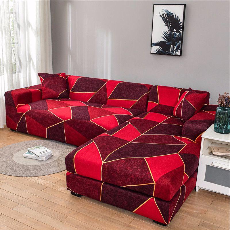 L Shaped Chaise Longue Slipcovers Chair Protector 1/2/3/4 Seat Geometric Sofa Covers for Living Room Elastic Corner Couch Cover