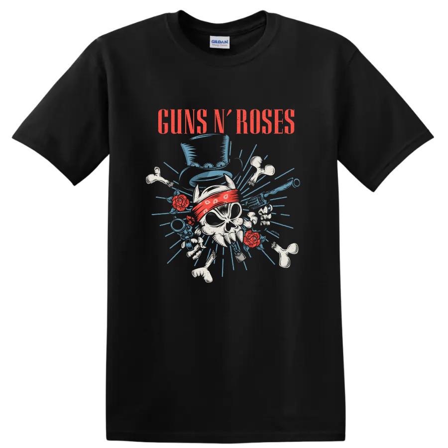 Guns N Roses Skull Rose Rock Metal Music T Shirt Graphic Band Tee