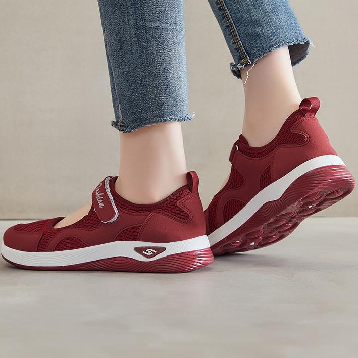 Women's Breathable Mesh Walking Shoes, Solid Color Hook and Loop Sneakers, Women's Footwear