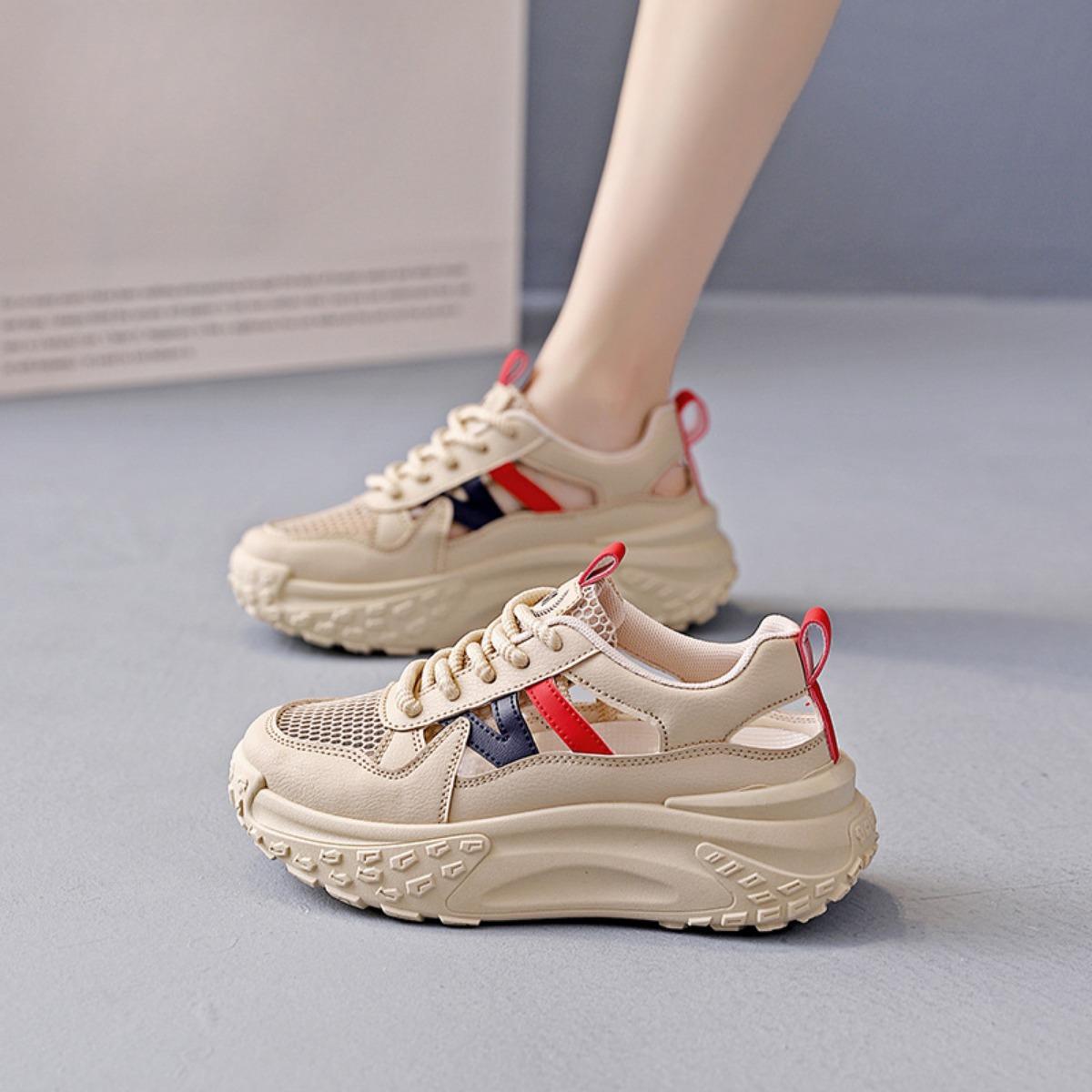 

Женские туфли с ощущением какашки, сетчатые туфли с дышащей сетчатой поверхностью, тонкие спортивные туфли, летние белые туфли с выемками 35 красный