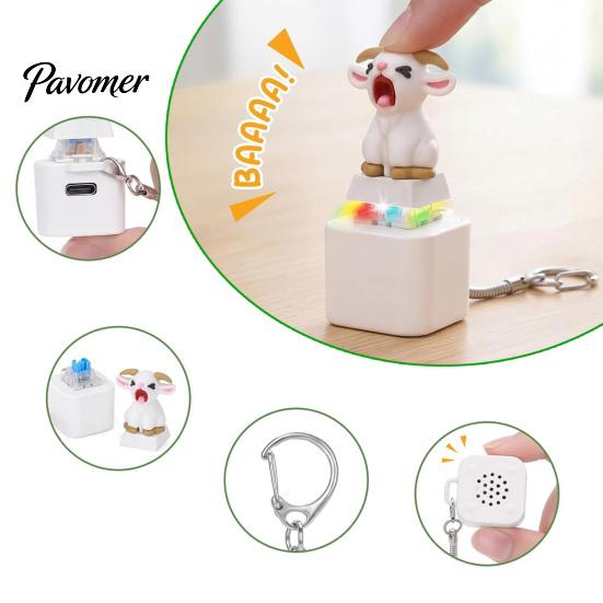 Animal Decompression Keychain 1/2/3Pcs Screaming Goat Keyboard Fidget Toy, Rechargeable Sheep Finger Clicker Toy with Light Sound, Push Button Stress