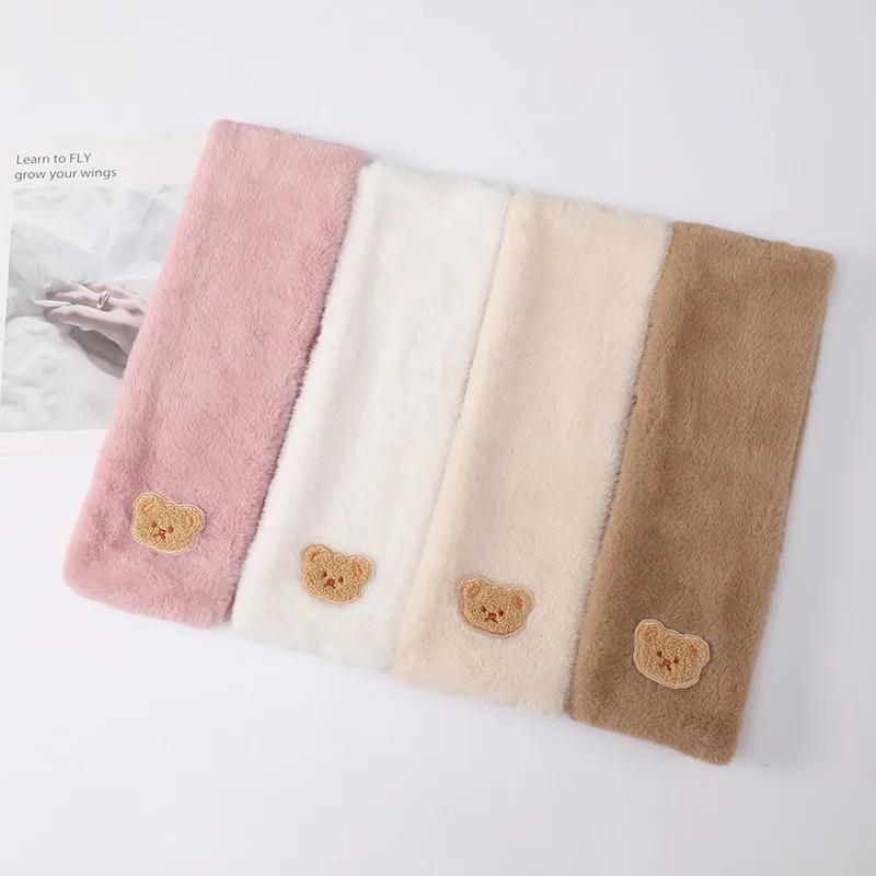 Cute Bear Baby Scarf Winter Warm Imitation Rabbit Fur Neck Warmer Soft Plush Cross Scarf For Boys Girls Kids Accessories