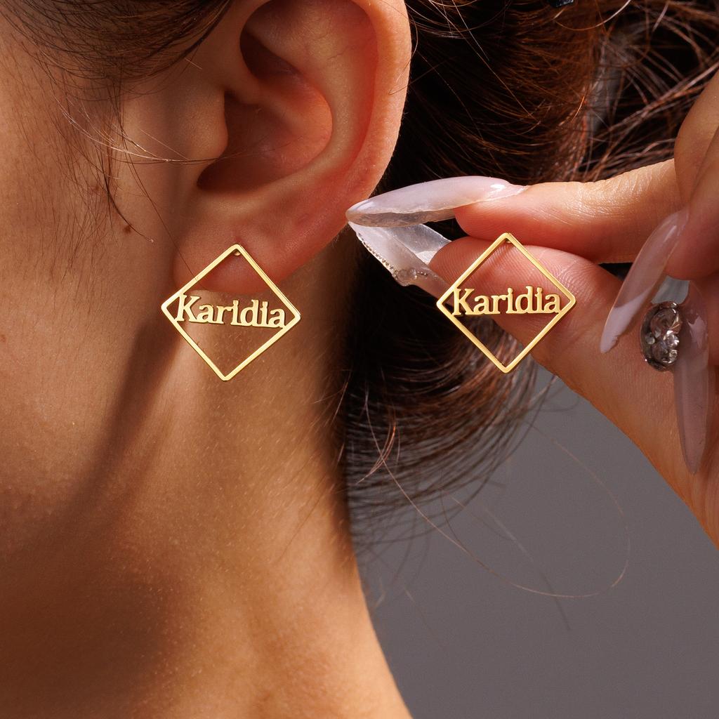 Atoztide Custom Name Stud Earring for Women Frosted Heart Star Stainless Steel Jewelry Trend 2025 Personalized Mother's Day Gift