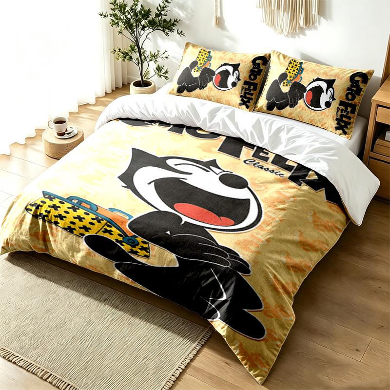Felix the Cat 3pc Duvet Cover Set Simple Modern Bedding Set Wrinkle Resistant Soft Fabric All Season Use a perfect gift