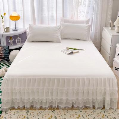Elegant Romantic Lace Edge Bed Skirt Set 3Pcs Solid Color Dust Multi-Ruffle Bedskirt with Pillowcases Princess Style Bedding Set