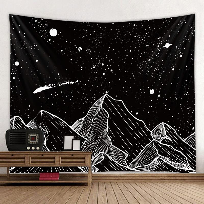 Mountain Starry Sky Tapestry Hippie Bohemian Wall Hanging Living Room Home Aesthetics Fabric Decoration Background Poster