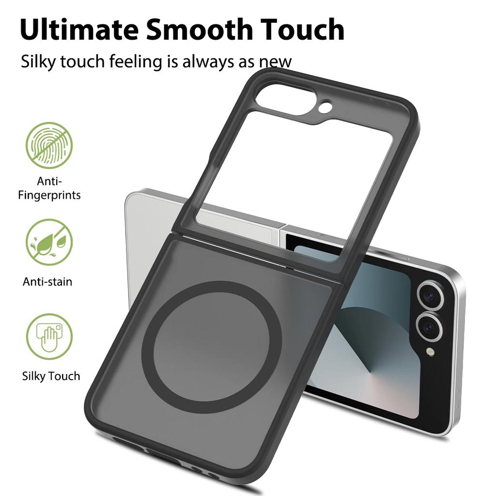 Skin Feel Shield Magnetic Case For Samsung Galaxy Z Flip 6 7 5G Magsafe Wireless Charging TPU Frame Hard Plastic Phone Cover