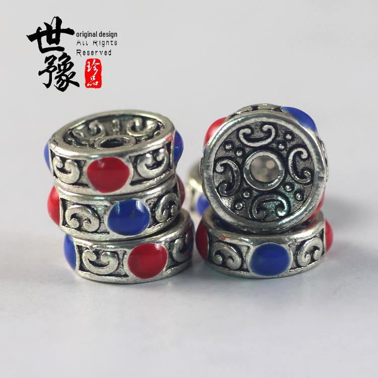 Spacer im tibetischen Cloisonné-Stil mit Öltropfen und Sechs-Silben-Mantra