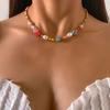 Salircon Barock Imitationspärlor Söt Blomma Färgstark Handvävd Pärlkedja Kort Nyckelbenskedja Chokerhalsband Dam Flickor Smycken