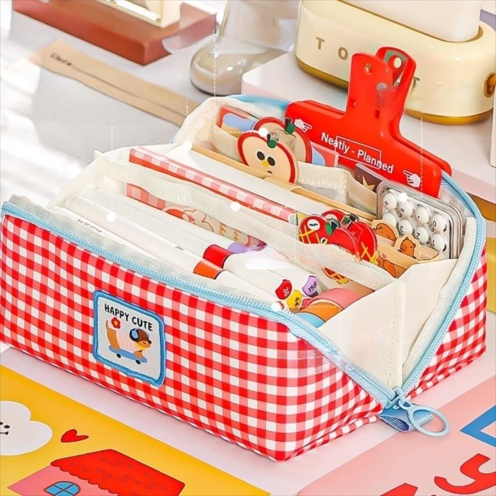 Large Capacity Grid Stationery Bag Desktop Storage Dopamine Pencil Pouch Prism Pencil Case  Office