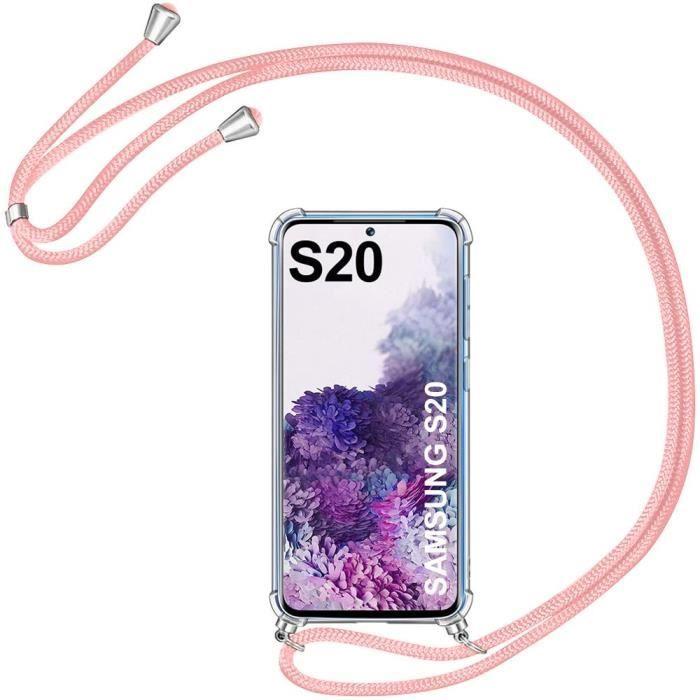 Coque avec Collier Cordon - Samsung - S20 - TPU Fine Transparente - Rose - Souple