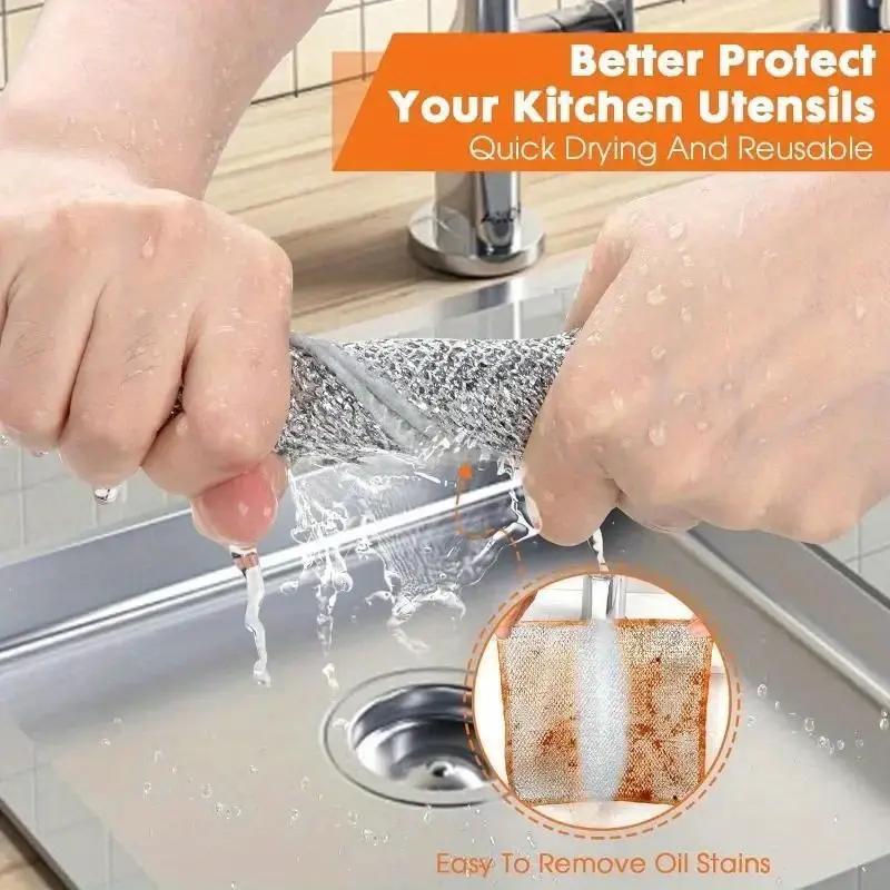 30-Piece Roll of Double-Sided Microfiber and Steel Wire Scrubbing Pads for Kitchen Cleaning