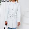BITCED Women's Spring/Autumn Hooded Water-Resistant Jacket with Belted Waist Lightweight Casual Oversized Trench Coat