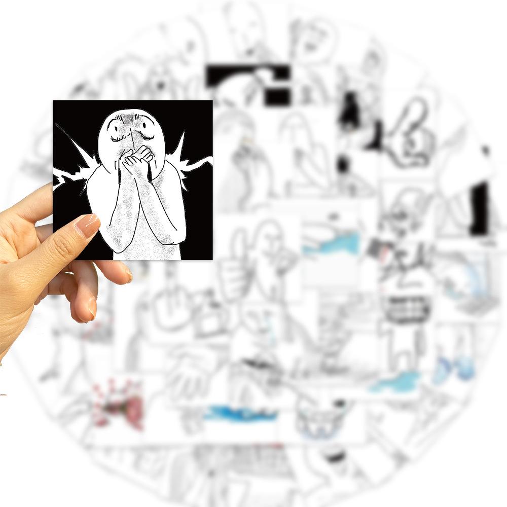 62Pcs Black and White Graffiti Emotional Breakdown Emoji Stickers, Material Stickers, Decorative Phone Cases, Water Cups, Guitar