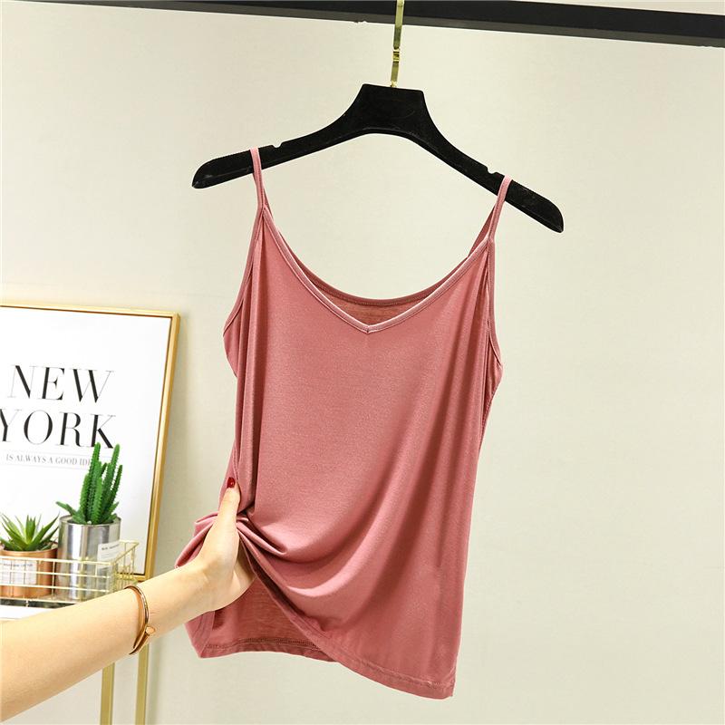 Summer solid color suspender vest women's loose v-neck sleeveless bottoming shirt, thin inner and large size outer wear versatile top