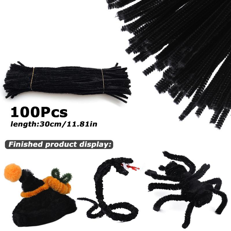 100Pcs 30cm Colors Chenille Stem Twisted Rod Iron Wire DIY Handcraft Wool Root Fluffy Bar Twisting Decor Pipe Cleaner Plush