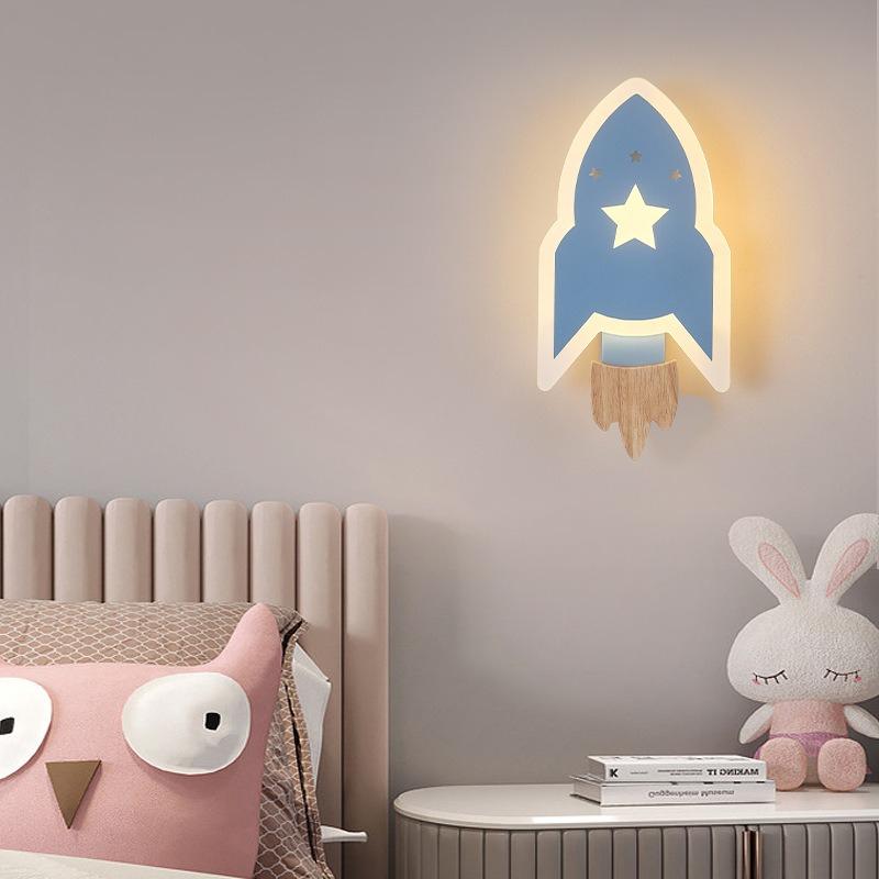 Cartoon LED Rocket Wall Lamp Modern Eye Protection  Passageway Study Bedside Star Rocket Wall Lamp for Kid Room Easy To Install