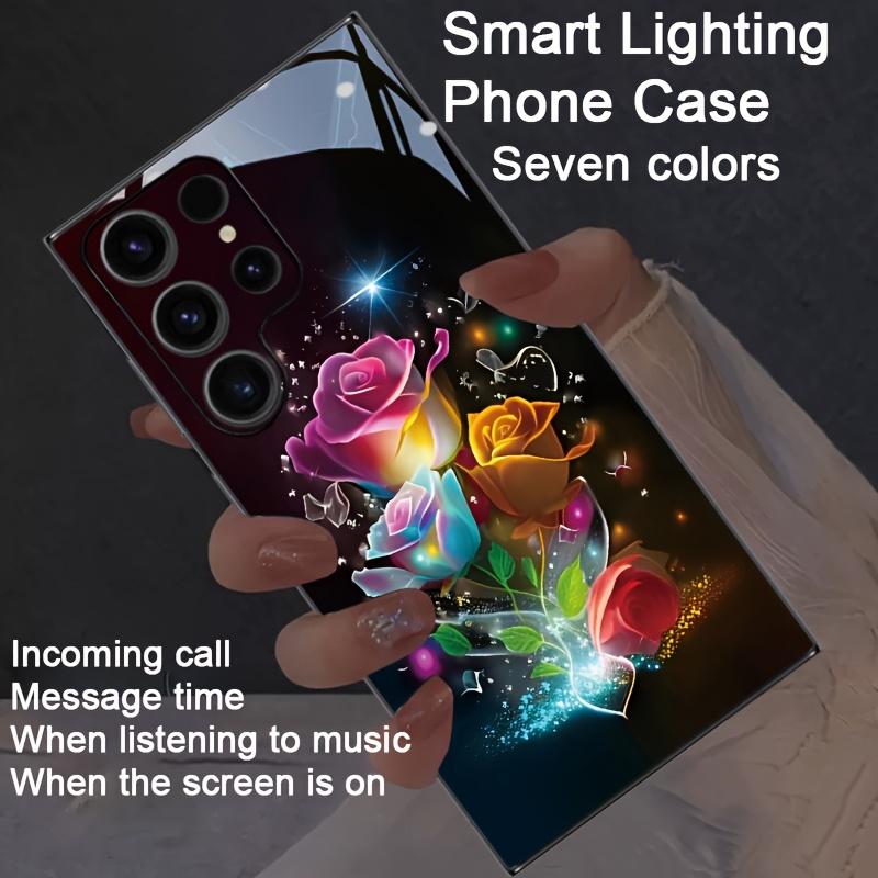 

Green Leaf Rose Voice Control LED Phone Case For Samsung Zfold 7 6 5 4 S25 S24 S23 S20 FE S22 Plus Note20 Ultra Luminous Fundas S23 Plus
