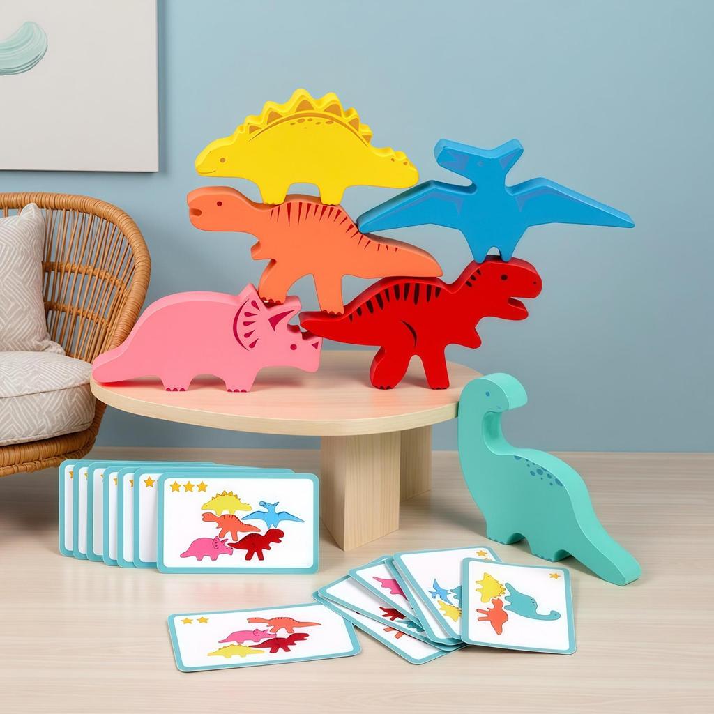 Dinosaur Stacking Blocks: Hand-Eye Coordination & Educational Wooden Toy for Kids