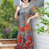 Casual Vintage Floral Printed Midi Dress Folk Female Clothing O-Neck A-Line Summer New Short Sleeve Stylish Spliced Dresses