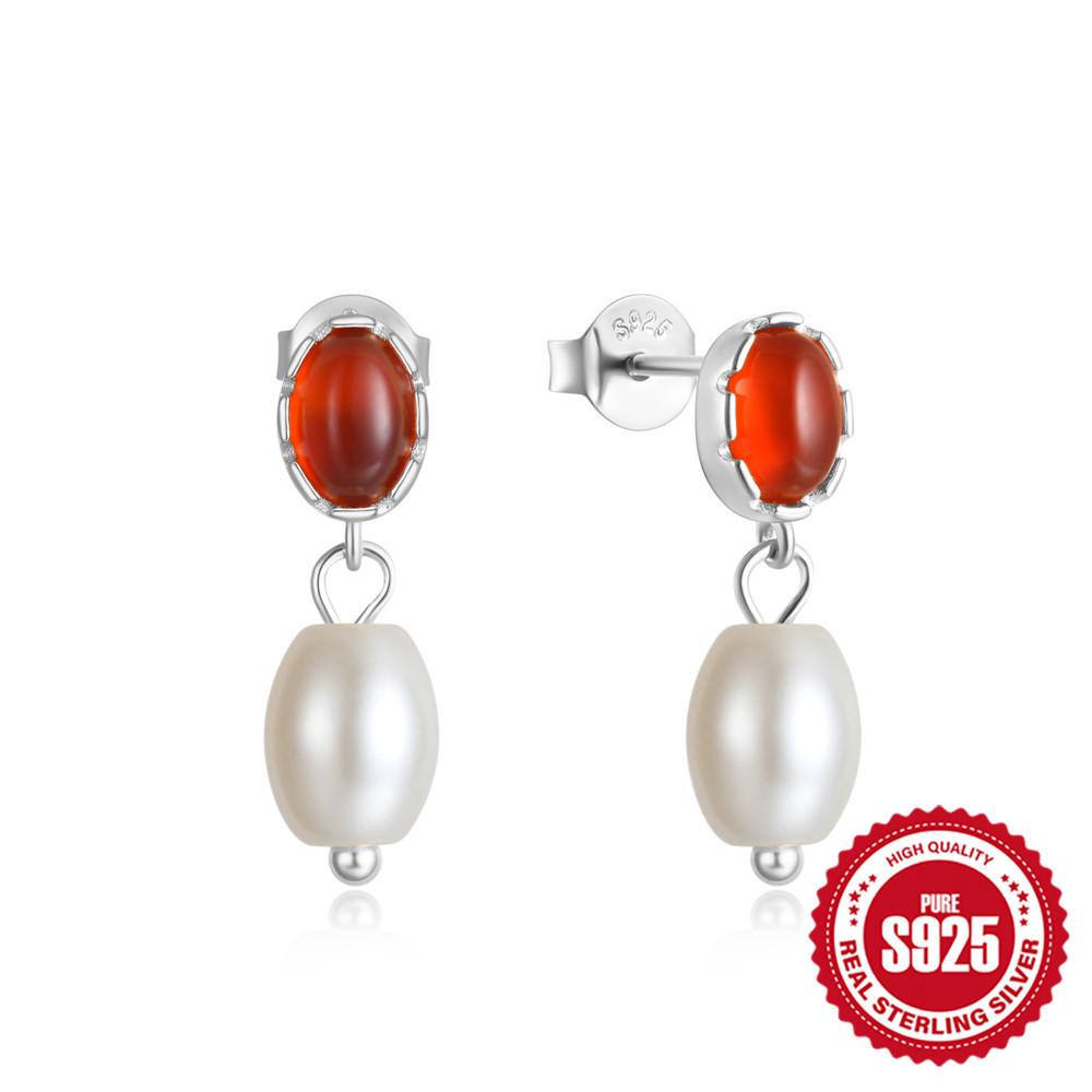 S925 Sterling Silver Style Simple Fashion Retro Horse Eye Diamond Pearl Earrings Earrings Design Sense Pearl Earrings