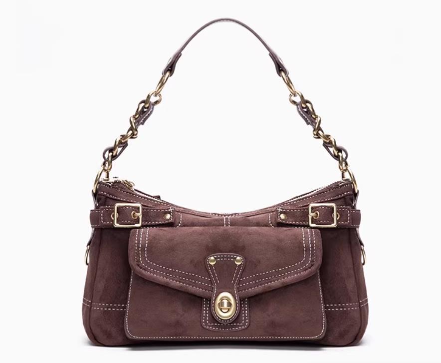 Vintage Suede Women's Shoulder Bag Casual Commuter Pillow Bag Large Capacity Multi-Pocket Crossbody Tote