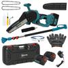 Mini Battery Chainsaw 8 Inches 6000mAh 580W Cordless Pruner for Branches and Garden Telescopic Pole Blue