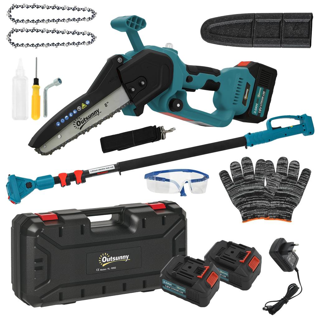 Mini Battery Chainsaw 8 Inches 6000mAh 580W Cordless Pruner for Branches and Garden Telescopic Pole Blue