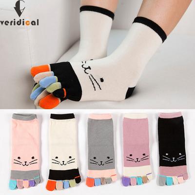 1 Paar Reine Baumwolle Damen Mädchen Fünf-Finger Kurze Socken Bunt Katze Atmungsaktiv Jung Lässig Harajuku Zehensocken Verkaufen