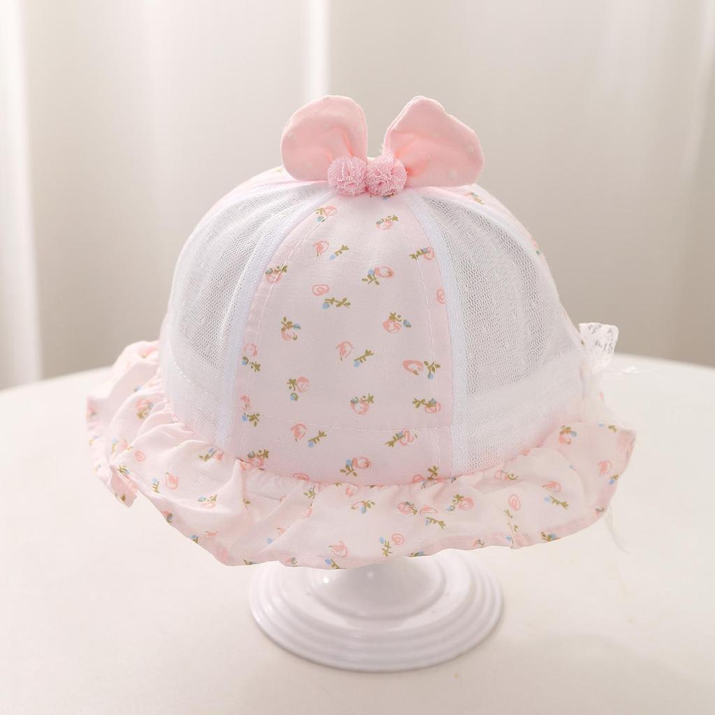 Sweet Floral Print Baby Girl Sun Hat Summer Thin Mesh Breathable Fisherman Cap for Toddler Girls Ruffle Brim Sun Visor Hats