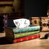 Wooden Antique Book Shaped Napkin Box Tissue Holder Wipes Storage Case Paper Towel Dispenser