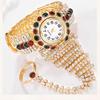 Luxury Women Bracelet Finger Hand Quartz Watch Women Diamond Rhinestone Lady Sport Red Dial Wristwatch Clock