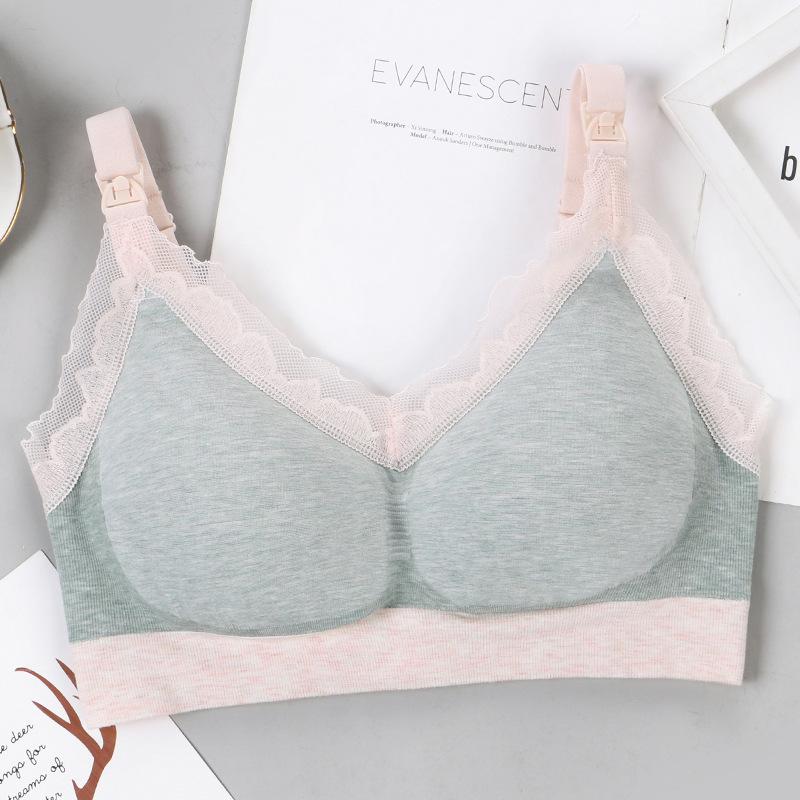 Women's Maternity Seamless Lace Trim Nursing Bra - No-Ammonia, One-Piece, Postpartum Breastfeeding Support.