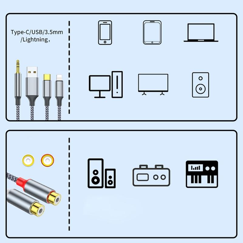 3 In 1 Auditory Cable Adapter USB TypeC 3.5mm To 2RCA for Amplifiers Stereo Sound For Home Theater Connection