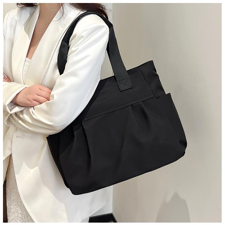 Bitcuem Women's Large Capacity Lightweight A4 Tote Bag, Waterproof, 2-Way, Perfect for Commuting, School, Travel, Shopping, and Walking (Black)