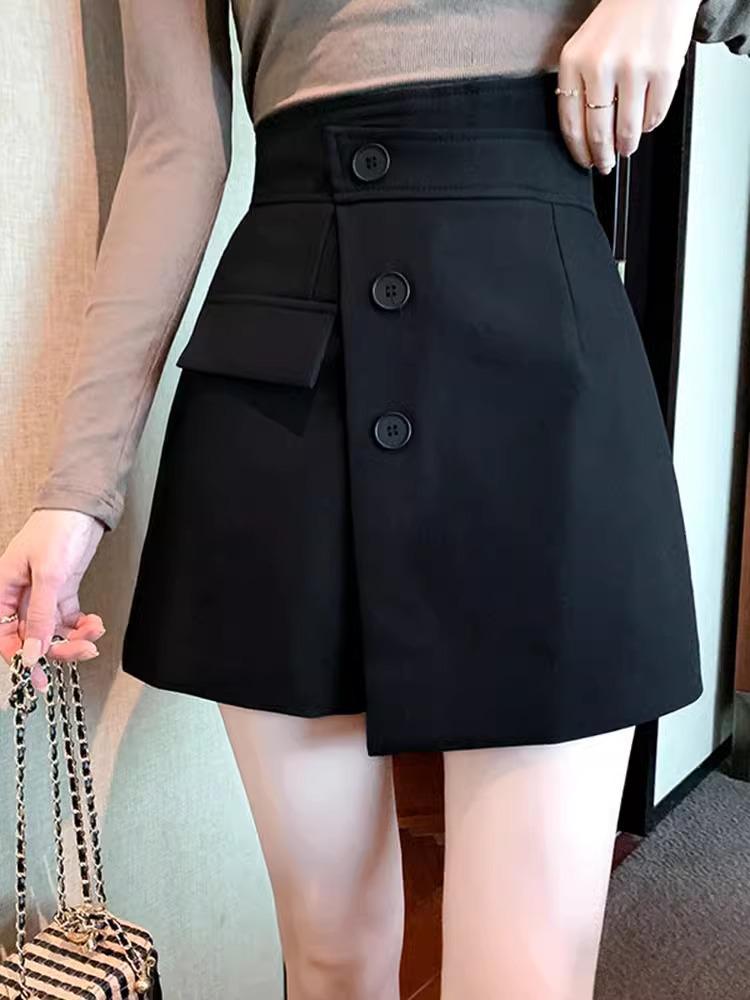 

Женские кюлоты с высокой талией, нерегулярного кроя, в корейском стиле, широкие, стройнящие, для осени 2023 XS