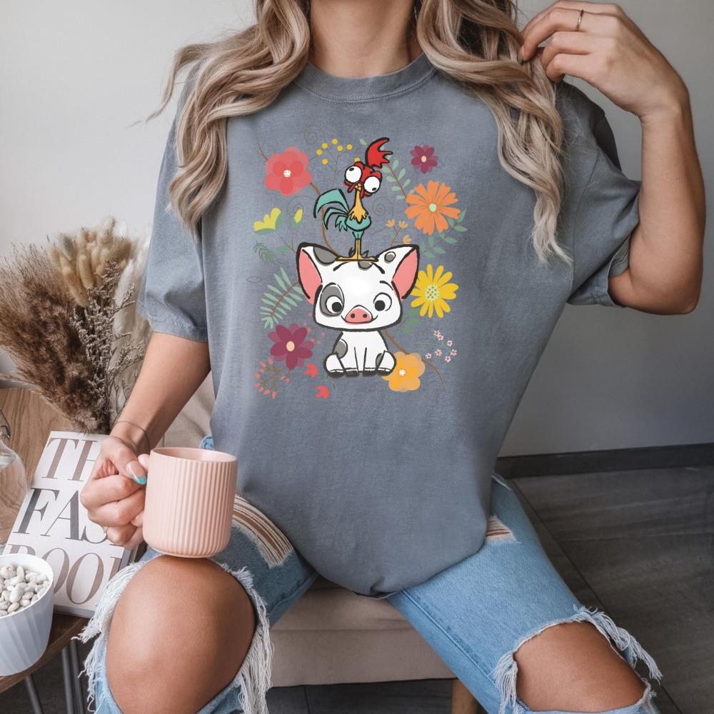 Summer Fashion Women's T-Shirt Cute Fun Cotton Y2k Ladies Clothes Hip Hop Tee Pig Flower Print Oversized T-shirt Female Clothing