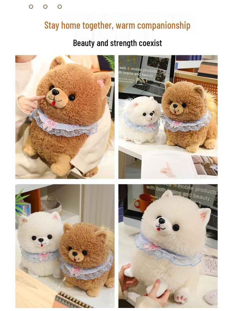 Jucărie de pluș adorabilă Pomeranian - Păpușă cățeluș umplută pentru cadou de ziua de naștere sau decorațiune pentru fete