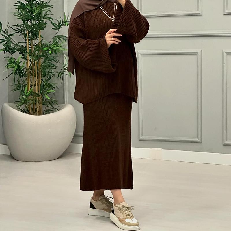 2025 Spring Women's Fashion: Loose Wide Sleeve Sweater & Midi Skirt Set