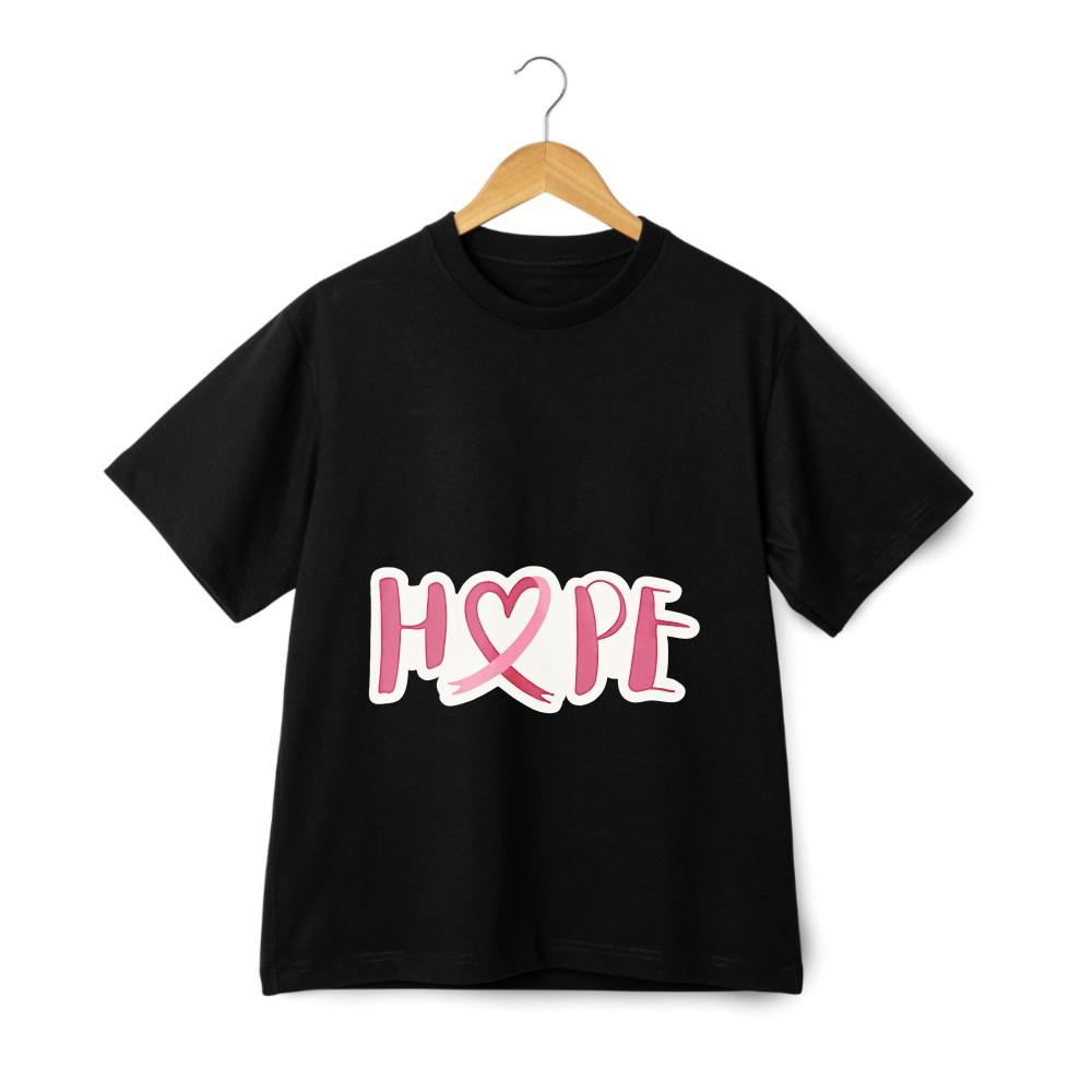 'HOPE'' Breast Cancer Awareness T-Shirt - Heart and Ribbon Letter Design, Unisex