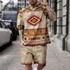 Summer Round Neck 3D Ethnic Style Printed Set Fashionable and Casual Short Sleeved Shorts Men's Sport Wear