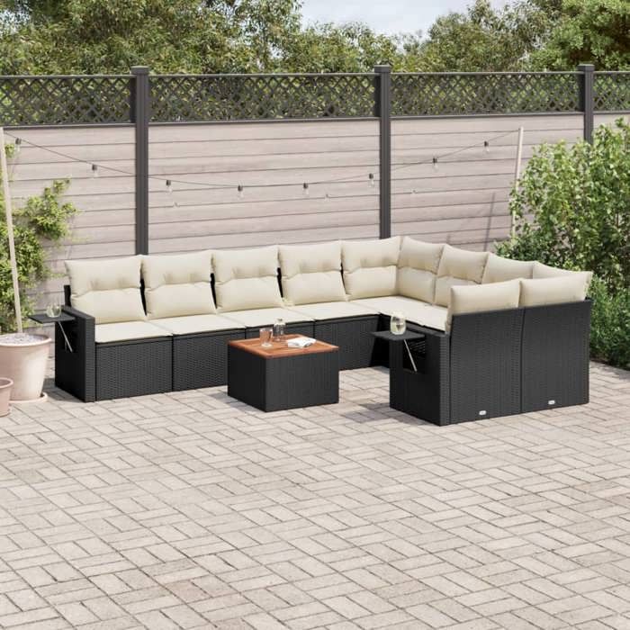 VidaXL Salon de Jardin avec Coussins 10 pcs, Canapés de Terrasse, Ensemble de Meubles de Patio, Mobilier d'Extérieur, Noir 3224719