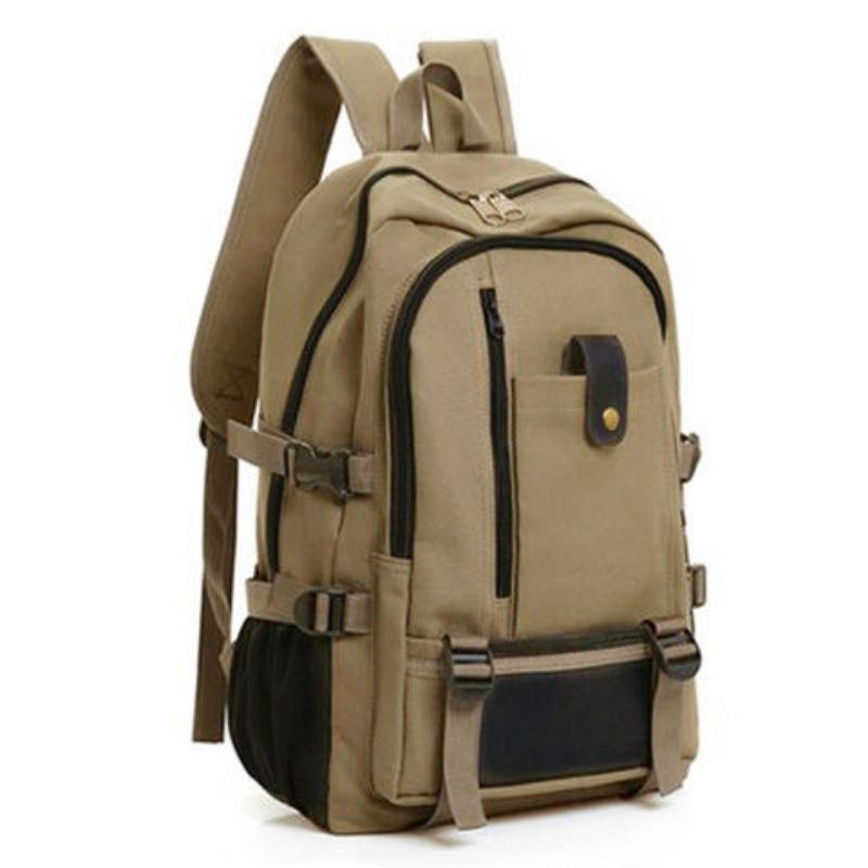 Men's Large Capacity Lightweight Breathable Durable Canvas Backpack Simple School Bag Travel Bag