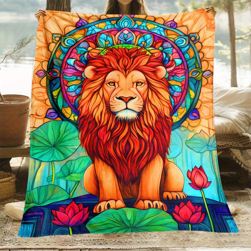 Mandala lion blanket colorful spiritual art blanket boho hippie throw blanket animal mandala design yoga meditation room decor 75x90cm