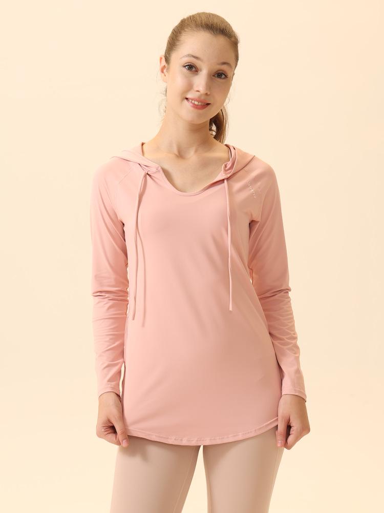 Women's Quick-Dry Yoga Hooded Sweatshirt: Loose, Mid-Length, Hip-Covering, Long Sleeve Fitness Top