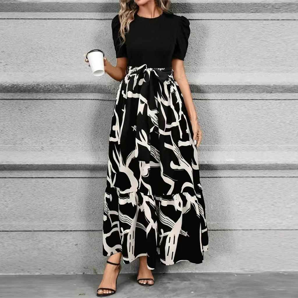 Women's Floral Print High Waist Fashionable And Elegant Dress